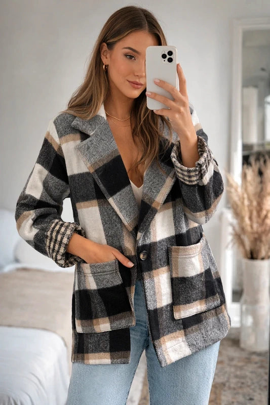 Abrigo / Chaqueta de cuadros estilo oversize